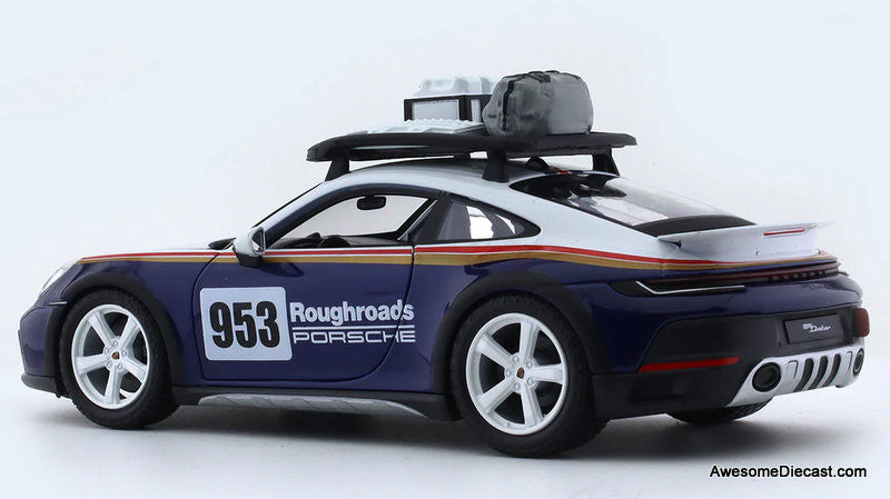 Porsche 911 (992) #953 Dakar Rally Blue/White 1:24 Diecast Model Car by Burago