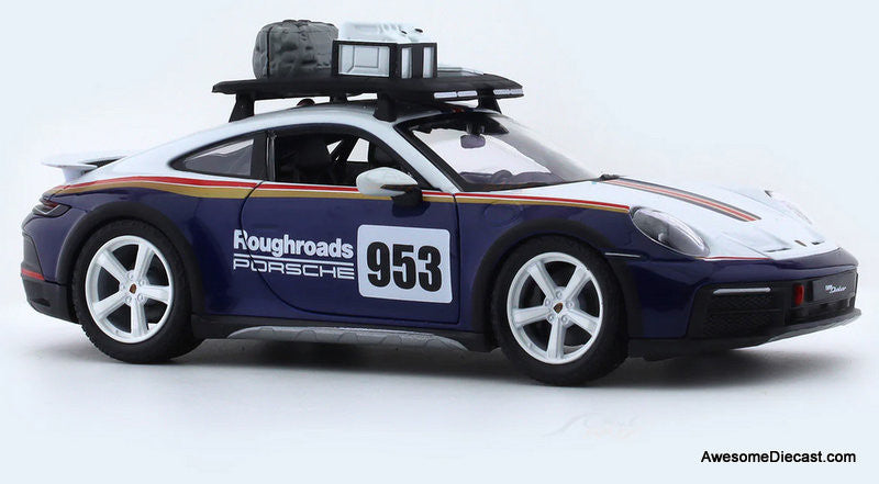 Porsche 911 (992) #953 Dakar Rally Blue/White 1:24 Diecast Model Car by Burago