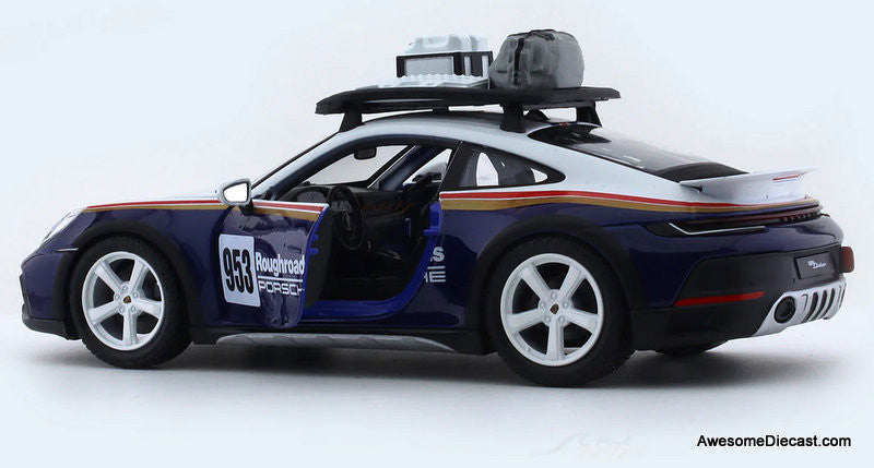 Porsche 911 (992) #953 Dakar Rally Blue/White 1:24 Diecast Model Car by Burago
