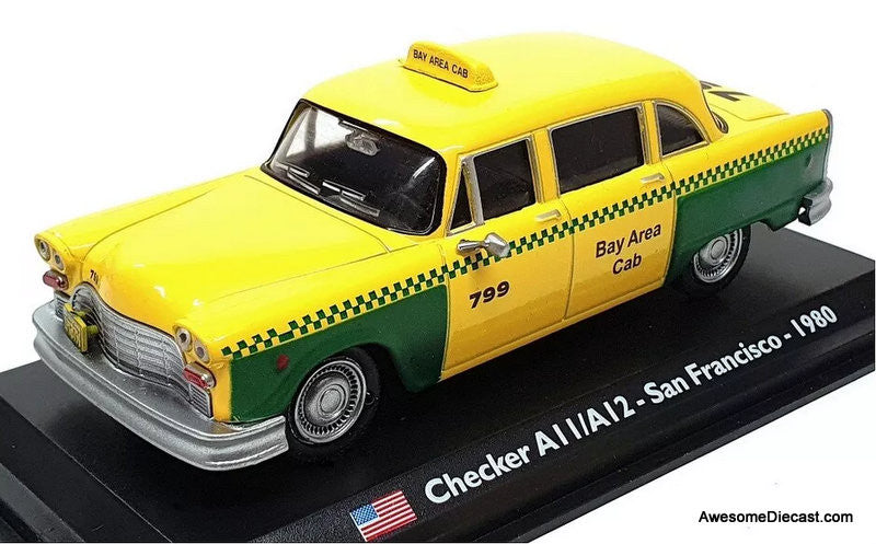 1980 Checker A11/A12 Taxi Green/Yellow San Francisco 1:43 Diecast Model Car by Hachette