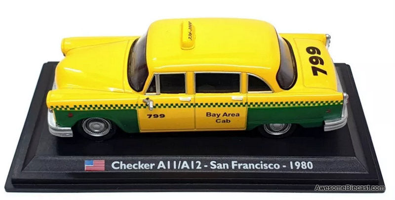 1980 Checker A11/A12 Taxi Green/Yellow San Francisco 1:43 Diecast Model Car by Hachette