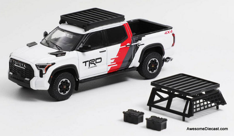 Toyota Tundra TRD PRO, White/Custom w/Accessories 1:64 Diecast Model Truck by GCD