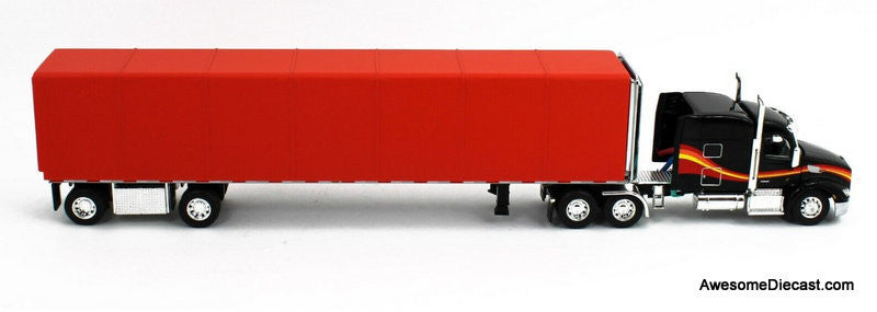 DCP by FG 1:64 Peterbilt 579 Mid Roof Sleeper Cab w/Utility Roll Tarp Spread Axle Trailer, Black/Custom Paint
