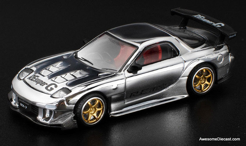 Mazda RX7 RE-AMEMIYA, Silver Chrome 1:64 Diecast Model Car by Pop Race