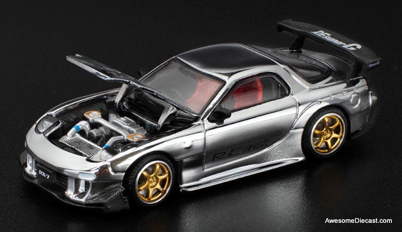 Mazda RX7 RE-AMEMIYA, Silver Chrome 1:64 Diecast Model Car by Pop Race