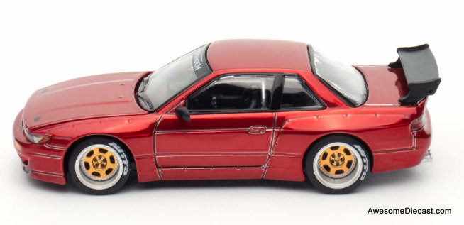 Nissan Silvia S13 Pandem, Red Chrome 1:64 Diecast Model Car by Pop