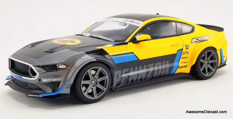 GT Spirit 1:18 2021 Ford Mustang RTR Spec 5 Widebody: Pennzoil, Gray/Yellow