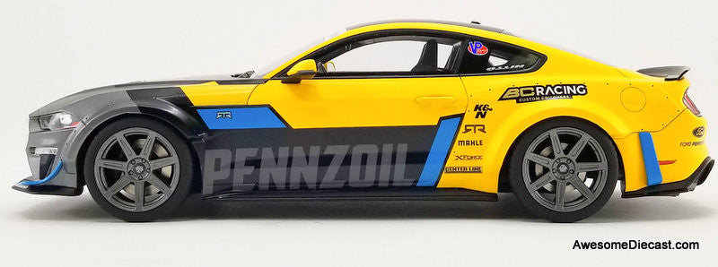 GT Spirit 1:18 2021 Ford Mustang RTR Spec 5 Widebody: Pennzoil, Gray/Yellow