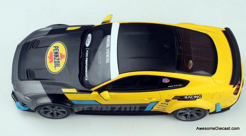 GT Spirit 1:18 2021 Ford Mustang RTR Spec 5 Widebody: Pennzoil, Gray/Yellow