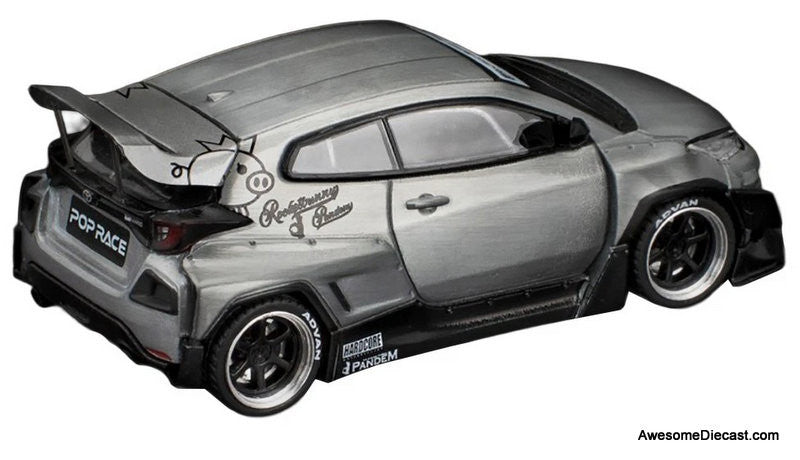Toyota Pandem GR Yaris, Raw Metal 1:64 Diecast Model Car by Pop Race