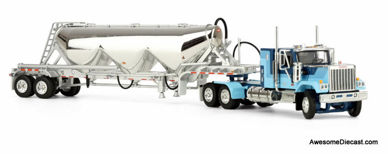 GMC General w/34in Flattop Sleeper & Heil Pneumatic Tank Trailer, Blue 1:64 Diecast Model Truck DCP by FG