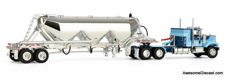 GMC General w/34in Flattop Sleeper & Heil Pneumatic Tank Trailer, Blue 1:64 Diecast Model Truck DCP by FG