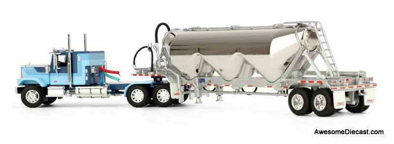 GMC General w/34in Flattop Sleeper & Heil Pneumatic Tank Trailer, Blue 1:64 Diecast Model Truck DCP by FG