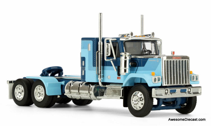 GMC General w/34in Flattop Sleeper & Heil Pneumatic Tank Trailer, Blue 1:64 Diecast Model Truck DCP by FG