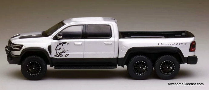 Dodge RAM Hennessy Mammoth 6x6 w/Lights, Silver 1:64 Diecast Model Truck by 596 Model