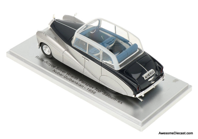 1956 Rolls Royce Silver Wraith "Perspex Top" Saloon, Blue/Silver (Ex Nubar Gulbenkian) 1:43 Resin Cast Model by Kess
