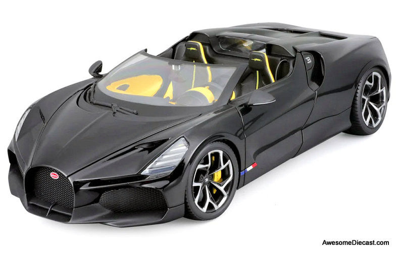 2023 Bugatti Mistral, Black 1:18 Diecast Model Car by Burago