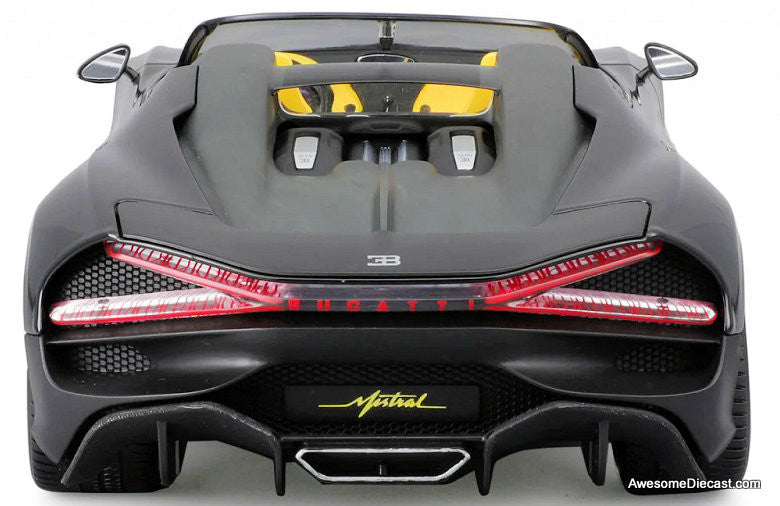 2023 Bugatti Mistral, Black 1:18 Diecast Model Car by Burago