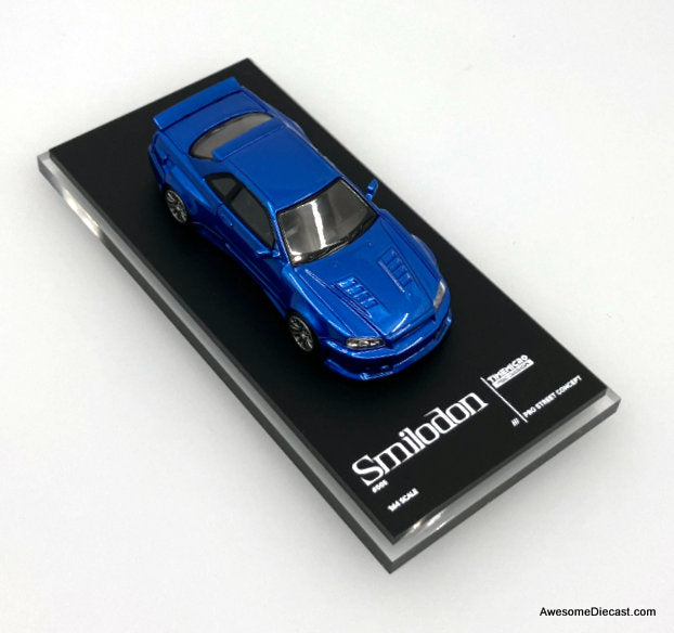 Nissan Skyline GT-R R34 PSC Design "Smilodon" Metallic Navy Blue 1:64 Diecast Model Car by Time Micro