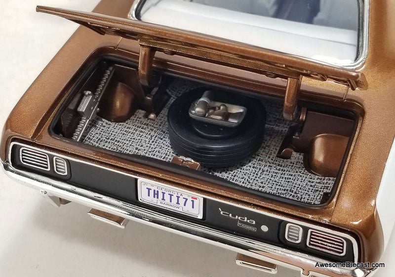 1971 Plymouth Cuda, Tahitian Walnut Metallic/White 1:18 Diecast Model Car by Acme