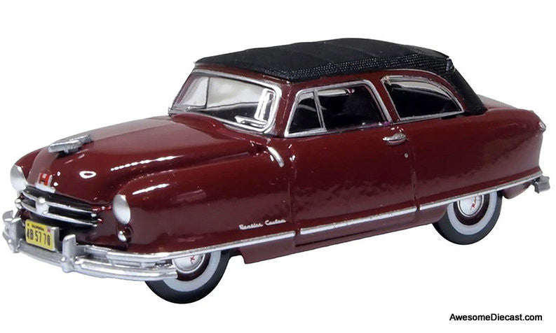 1950 Nash Rambler Custom Landau Convertible (Closed) Sunset Maroon w/Black Top 1:87 Diecast Model Car by Oxford Diecast