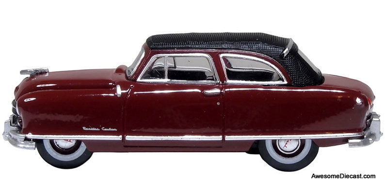 1950 Nash Rambler Custom Landau Convertible (Closed) Sunset Maroon w/Black Top 1:87 Diecast Model Car by Oxford Diecast