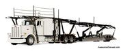 Peterbilt 389 Sleeper Tractor w/Boydstun 9106-48EZ Car Carrier Trailer, White & Black 1:64 Diecast Model Truck DCP by First Gear