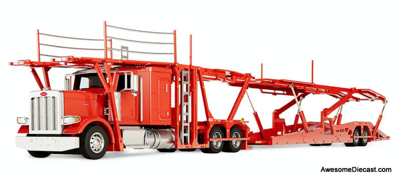 Peterbilt 389 Sleeper Tractor w/Boydstun 9106-48EZ Car Carrier Trailer, Red 1:64 Diecast Model Truck DCP by First Gear