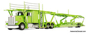 Peterbilt 389 Sleeper Tractor w/Boydstun 9106-48EZ Car Carrier Trailer, Green 1:64 Diecast Model Truck DCP by First Gear