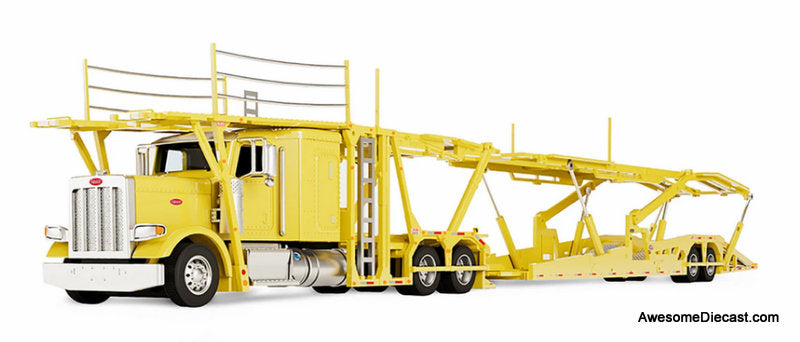 Peterbilt 389 Sleeper Tractor w/Boydstun 9106-48EZ Car Carrier Trailer, Yellow 1:64 Diecast Model Truck DCP by First Gear
