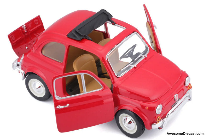 1968 Fiat 500L Open Top, Red 1:18 Diecast Model Car by Burago