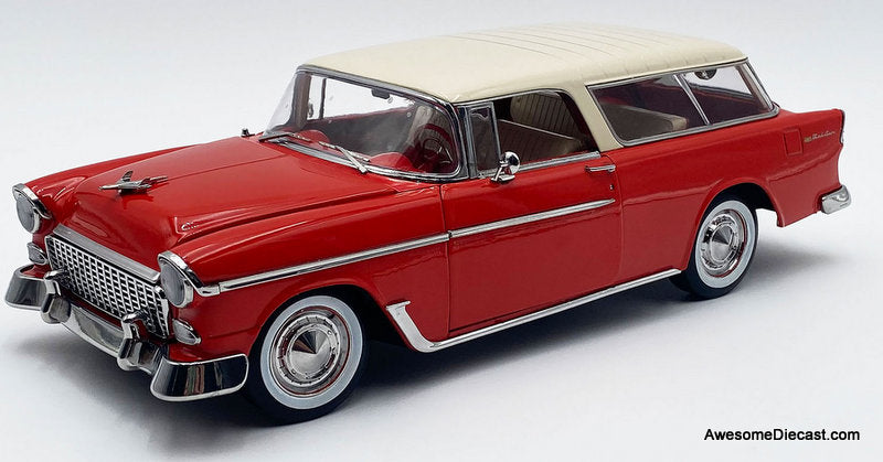 1955 Chevrolet Nomad, Gypsy Red/Shoreline Beige 1:18 Diecast Model Car by ACME