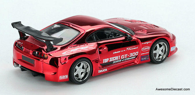 Toyota Supra (A80) Top Secret GT-300, Top Secret Red Chrome 1:64 Diecast Model Car by Mini GT
