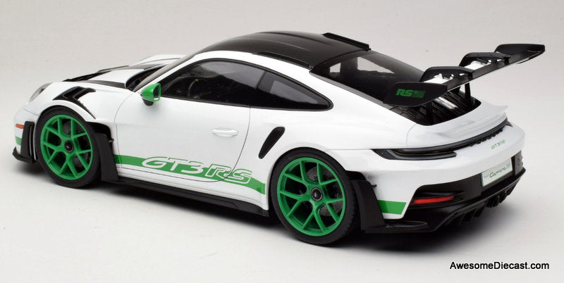 Porsche 911 992 GT3 RS "Tribute to Carrera RS," White/Python Green 1:12 Diecast Model Car by Norev