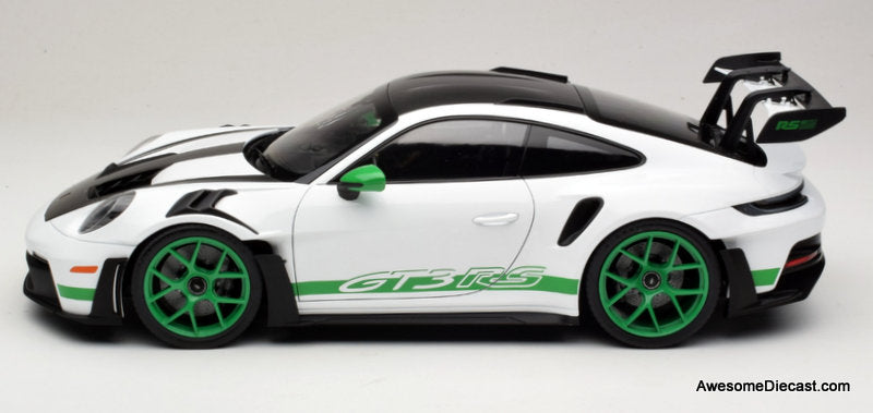 Porsche 911 992 GT3 RS "Tribute to Carrera RS," White/Python Green 1:12 Diecast Model Car by Norev
