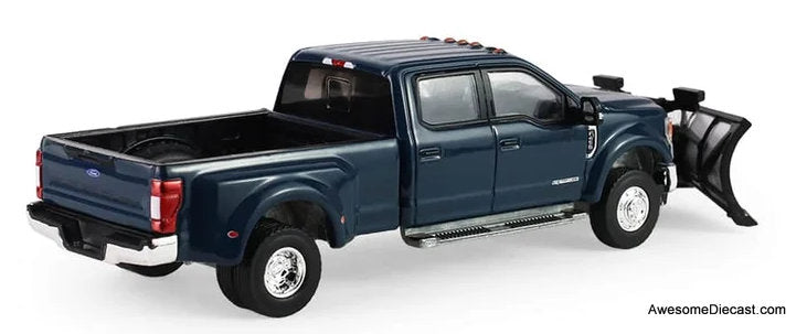2022 Ford F-450 Dually Pick-Up Truck w/Snow Plow, Antimatter Blue 1:64 Diecast Model Truck by Greenlight