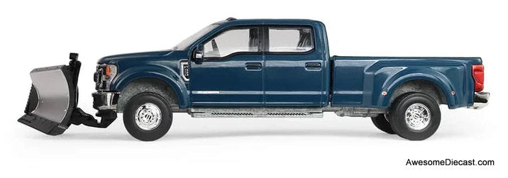 2022 Ford F-450 Dually Pick-Up Truck w/Snow Plow, Antimatter Blue 1:64 Diecast Model Truck by Greenlight