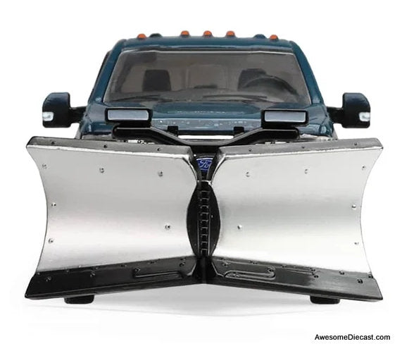 2022 Ford F-450 Dually Pick-Up Truck w/Snow Plow, Antimatter Blue 1:64 Diecast Model Truck by Greenlight