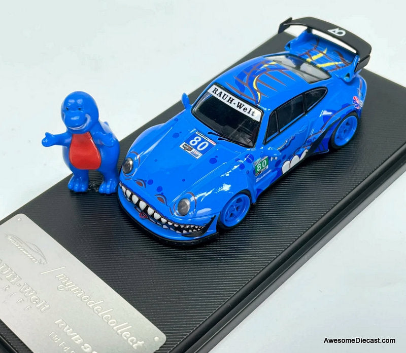 Porsche 993 RWB Blue Dinosaur w/Figure 1:64 Diecast Model Car by My Model Collect