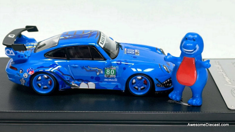 Porsche 993 RWB Blue Dinosaur w/Figure 1:64 Diecast Model Car by My Model Collect