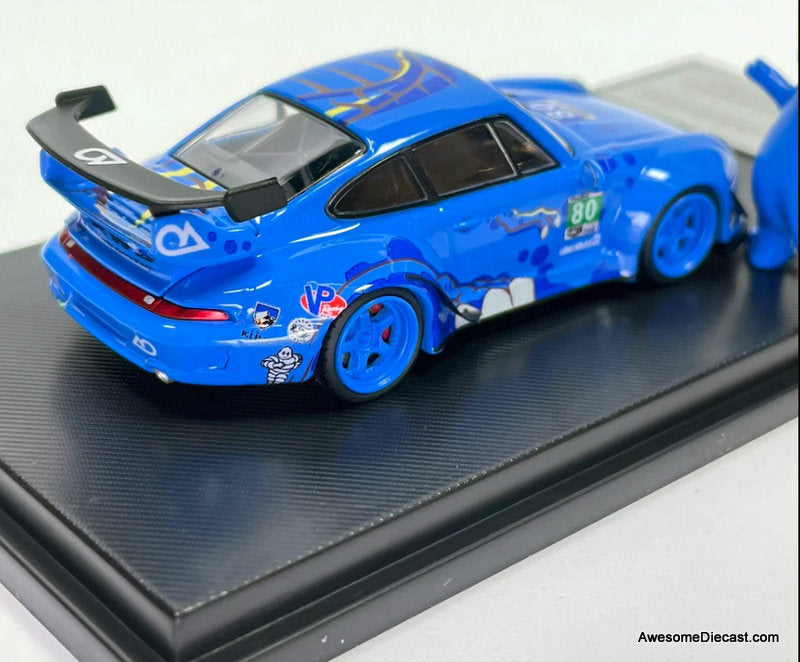 Porsche 993 RWB Blue Dinosaur w/Figure 1:64 Diecast Model Car by My Model Collect