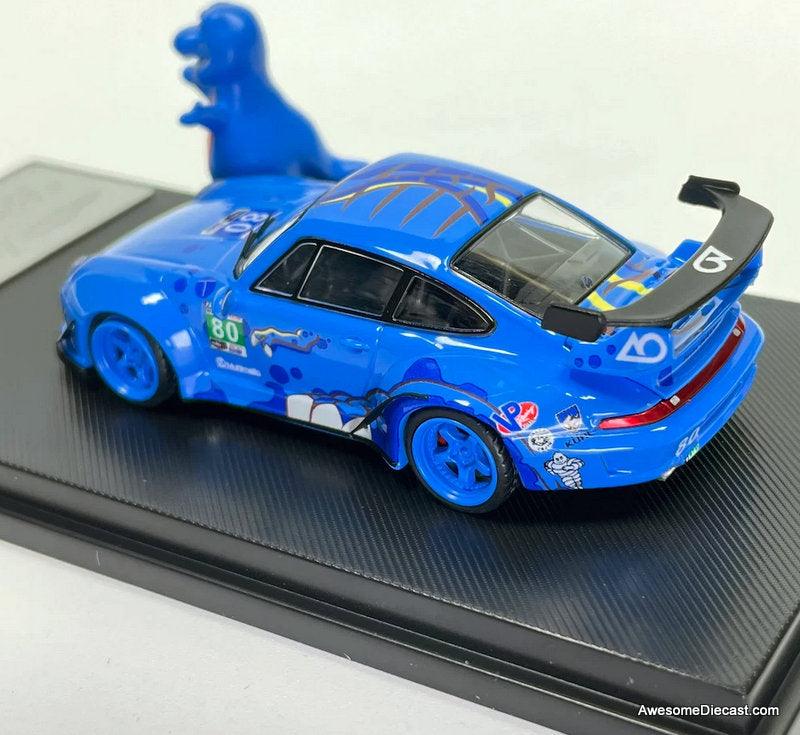 Porsche 993 RWB Blue Dinosaur w/Figure 1:64 Diecast Model Car by My Model Collect