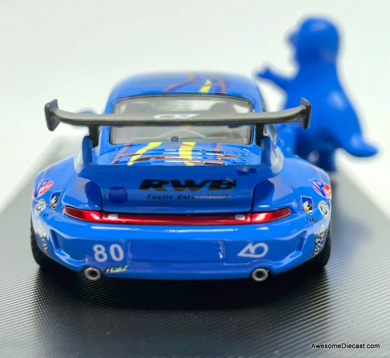 Porsche 993 RWB Blue Dinosaur w/Figure 1:64 Diecast Model Car by My Model Collect