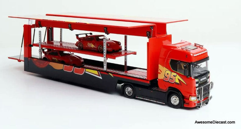 Scania S370 Enclosed Double Deck Gull Wing Transporter "Lightning McQueen" 1:64 Diecast Model Truck by Kengfai