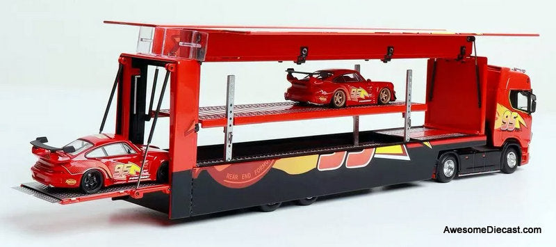 Scania S370 Enclosed Double Deck Gull Wing Transporter "Lightning McQueen" 1:64 Diecast Model Truck by Kengfai