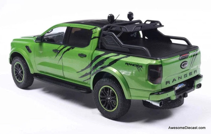 2024 Ford Ranger Raptor Pick-Up, Metallic Green 1:18 Diecast Model Truck by Solido