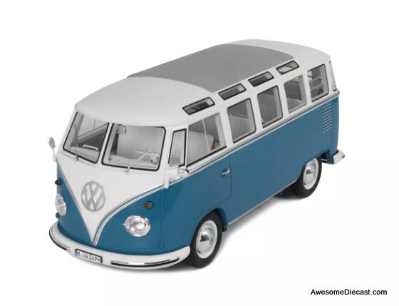 1962 Volkswagen VW T1 (Type 2) Samba Bus, Regatta Blue/White 1:12 Resin Cast Model Car by Otto