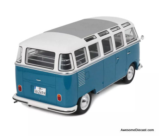 1962 Volkswagen VW T1 (Type 2) Samba Bus, Regatta Blue/White 1:12 Resin Cast Model Car by Otto
