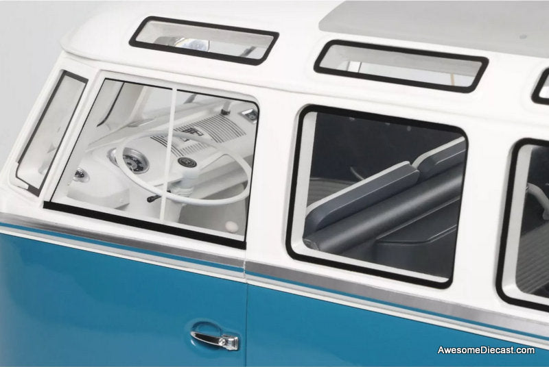1962 Volkswagen VW T1 (Type 2) Samba Bus, Regatta Blue/White 1:12 Resin Cast Model Car by Otto
