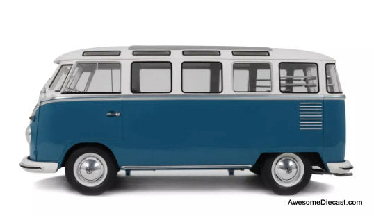 1962 Volkswagen VW T1 (Type 2) Samba Bus, Regatta Blue/White 1:12 Resin Cast Model Car by Otto